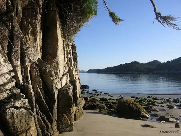 cliff face with beach and ocean