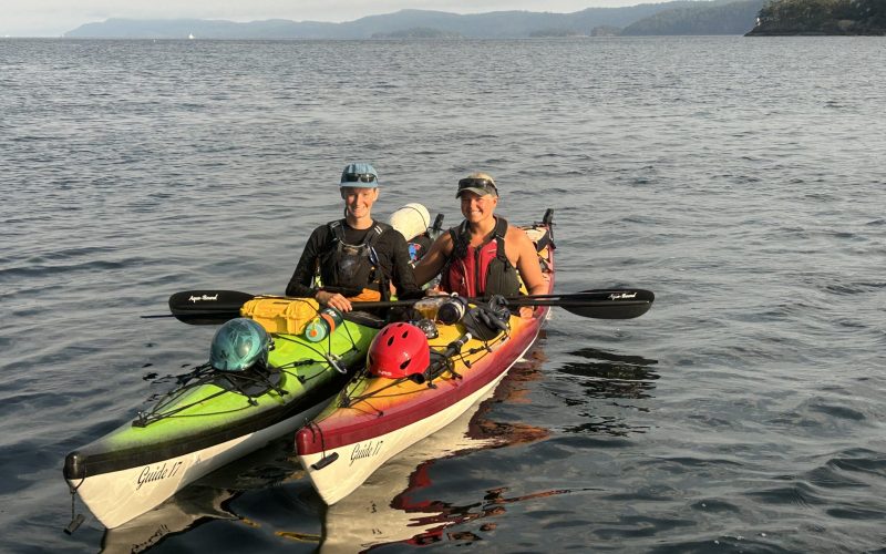 Clara and I on day 58 — the final morning of our trip.